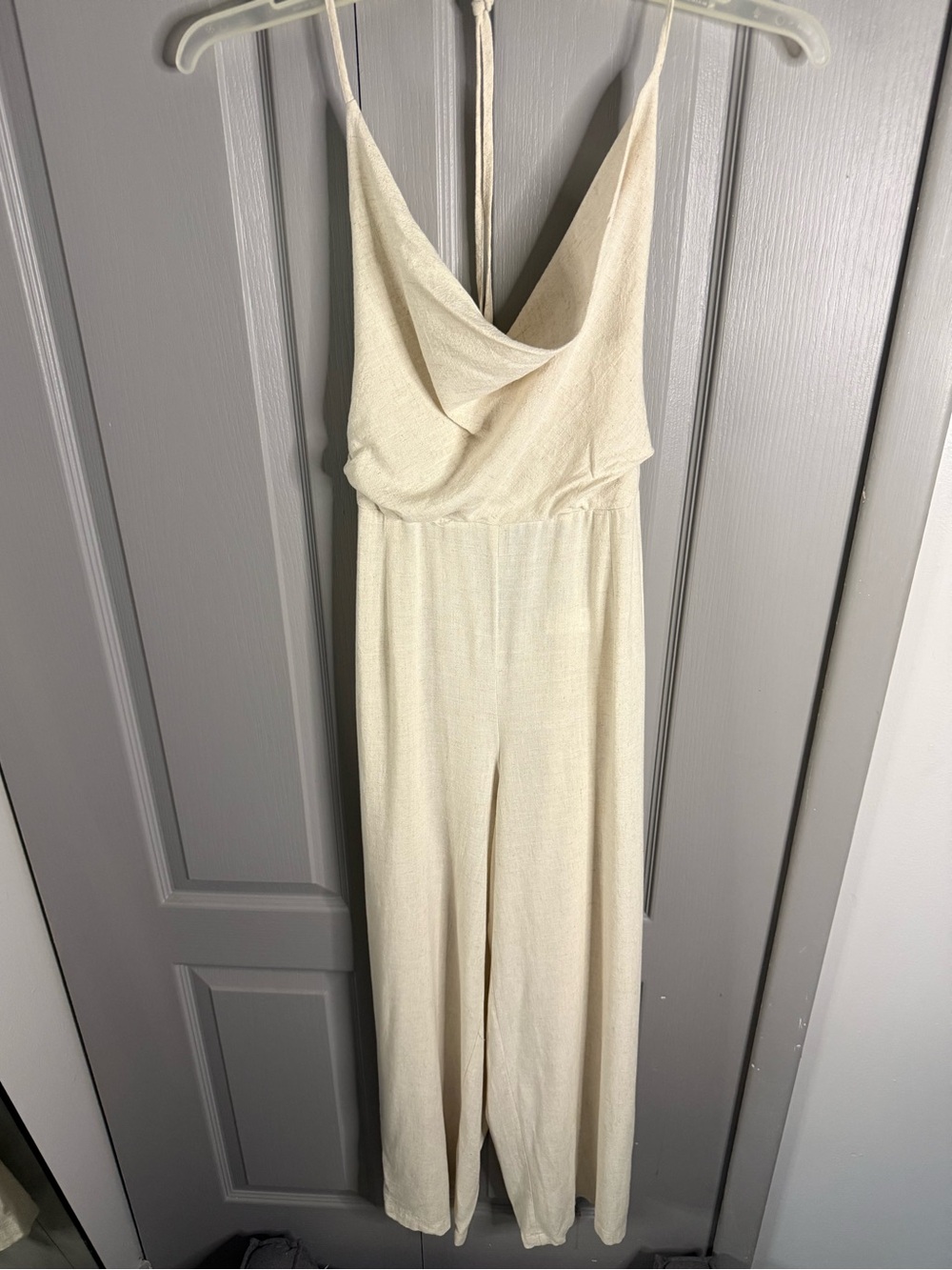 Women's Cream Cowl-Neck Jumpsuit